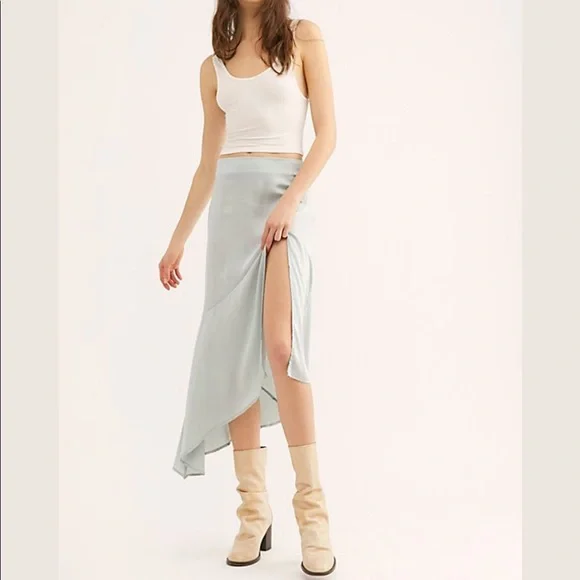 Free People Mint Slit Midi Skirt - Picture 2 of 5